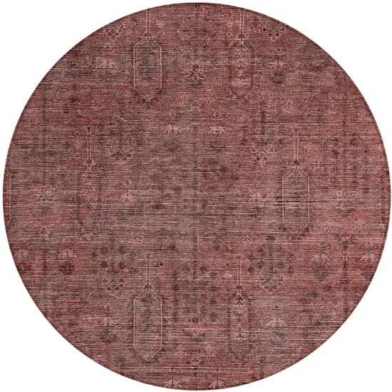 8' Orange And Copper Round Southwestern Washable Indoor Outdoor Area Rug Photo 2