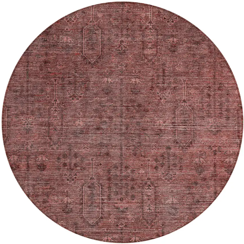8' Orange And Copper Round Southwestern Washable Indoor Outdoor Area Rug Photo 2