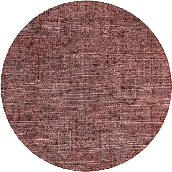 8' Orange And Copper Round Southwestern Washable Indoor Outdoor Area Rug Photo 2