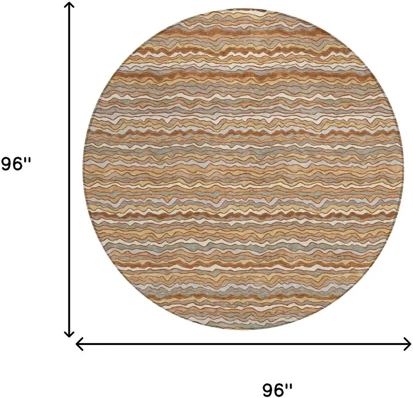 8' Orange And Copper Round Striped Washable Indoor Outdoor Area Rug Photo 8