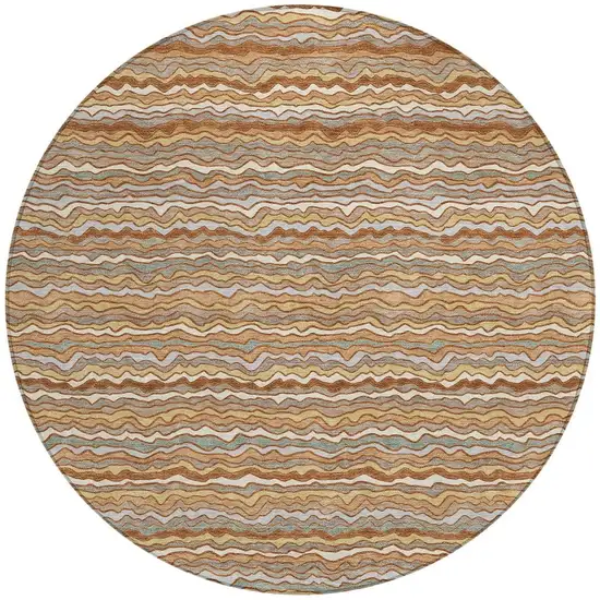 8' Orange And Copper Round Striped Washable Indoor Outdoor Area Rug Photo 3