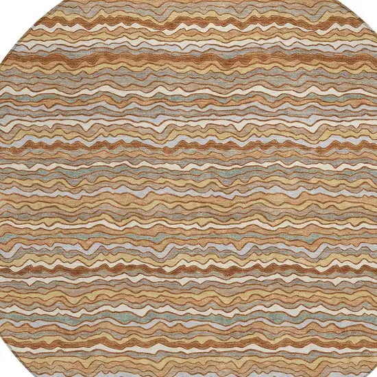 8' Orange And Copper Round Striped Washable Indoor Outdoor Area Rug Photo 2