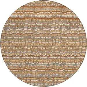 Photo of 8' Orange And Copper Round Striped Washable Indoor Outdoor Area Rug