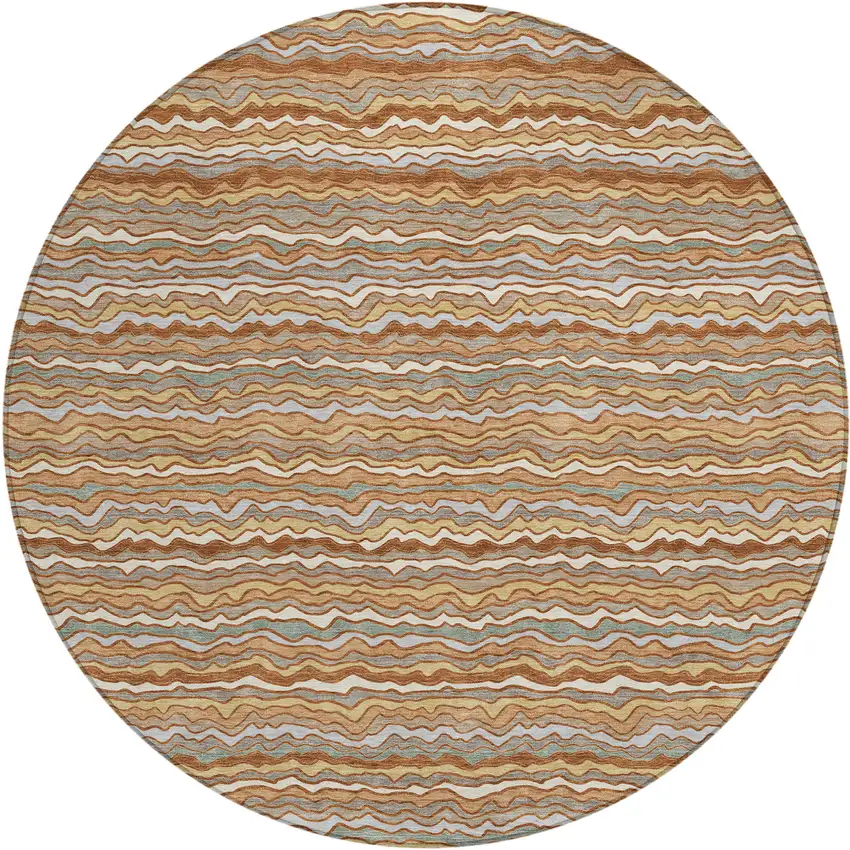8' Orange And Copper Round Striped Washable Indoor Outdoor Area Rug Photo 1