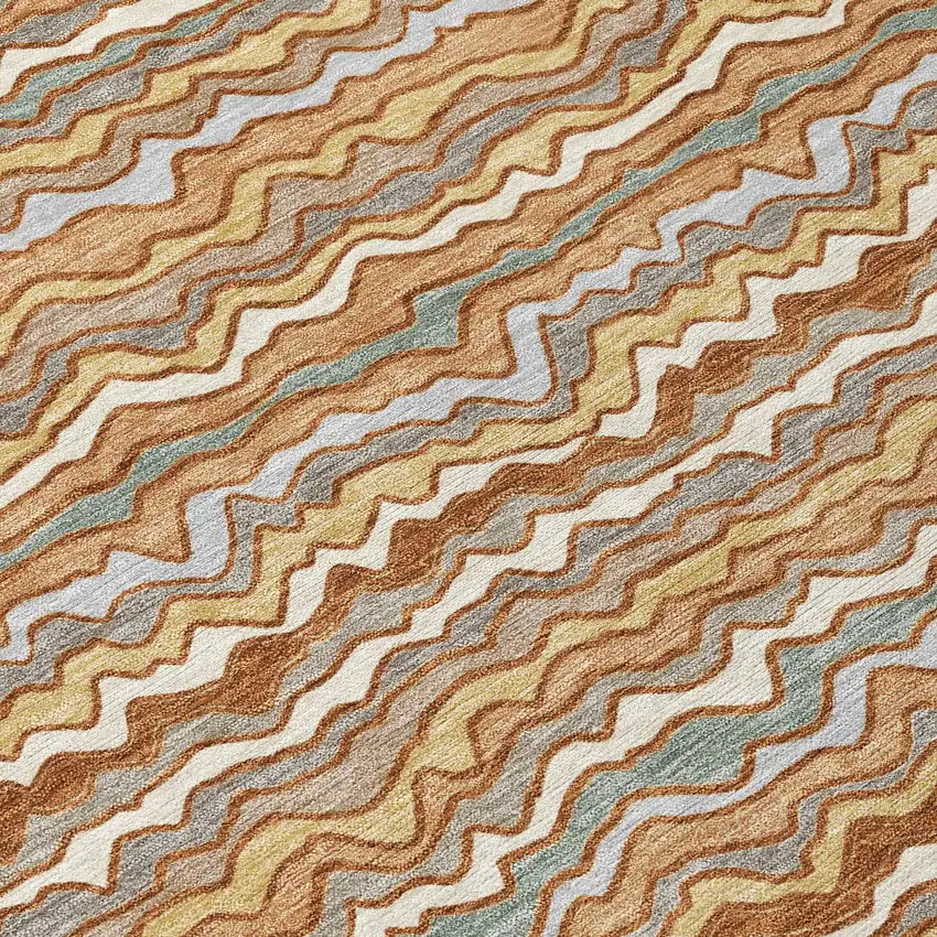 8' Orange And Copper Round Striped Washable Indoor Outdoor Area Rug Photo 7