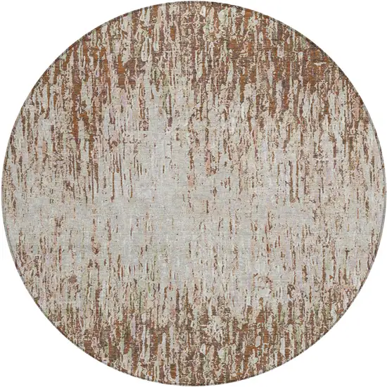 8' Orange And Copper Round Striped Washable Indoor Outdoor Area Rug Photo 1