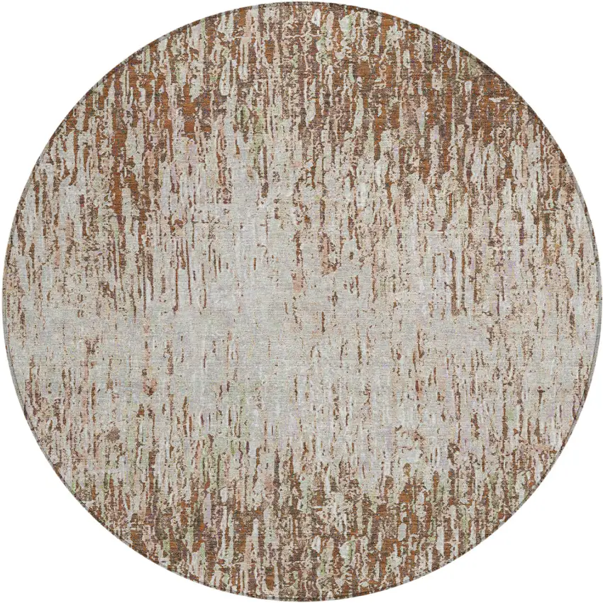 8' Orange And Copper Round Striped Washable Indoor Outdoor Area Rug Photo 1
