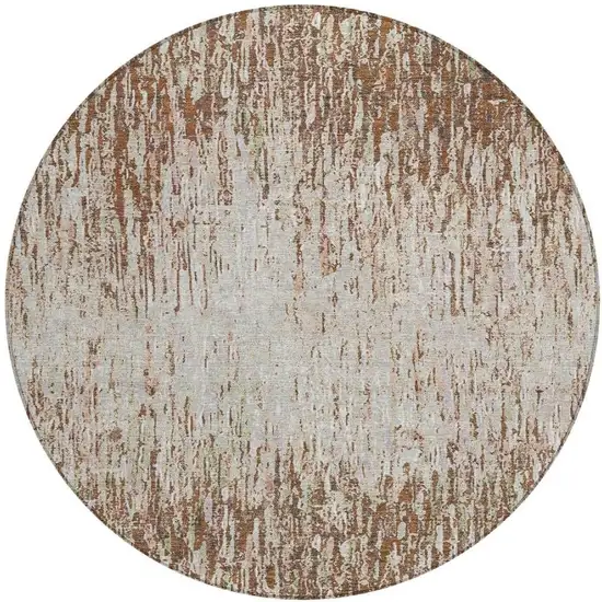 8' Orange And Copper Round Striped Washable Indoor Outdoor Area Rug Photo 3