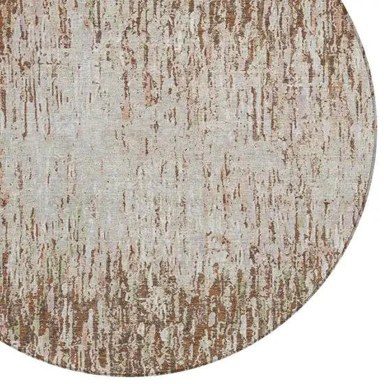 8' Orange And Copper Round Striped Washable Indoor Outdoor Area Rug Photo 2