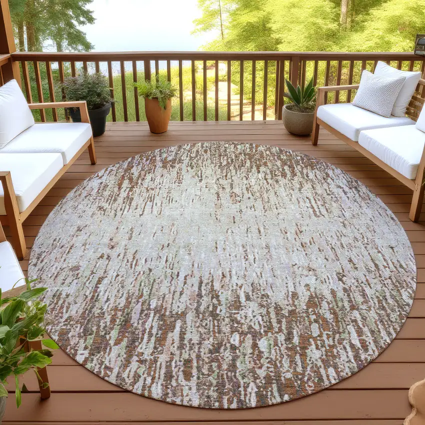 8' Orange And Copper Round Striped Washable Indoor Outdoor Area Rug Photo 4