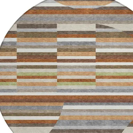 8' Orange And Copper Round Striped Washable Indoor Outdoor Area Rug Photo 2