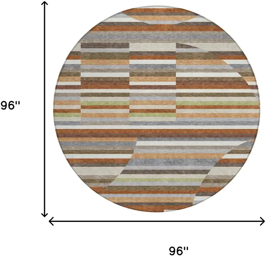 8' Orange And Copper Round Striped Washable Indoor Outdoor Area Rug Photo 6