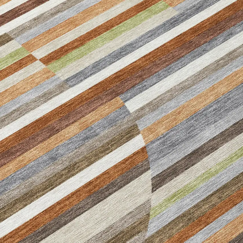 8' Orange And Copper Round Striped Washable Indoor Outdoor Area Rug Photo 5