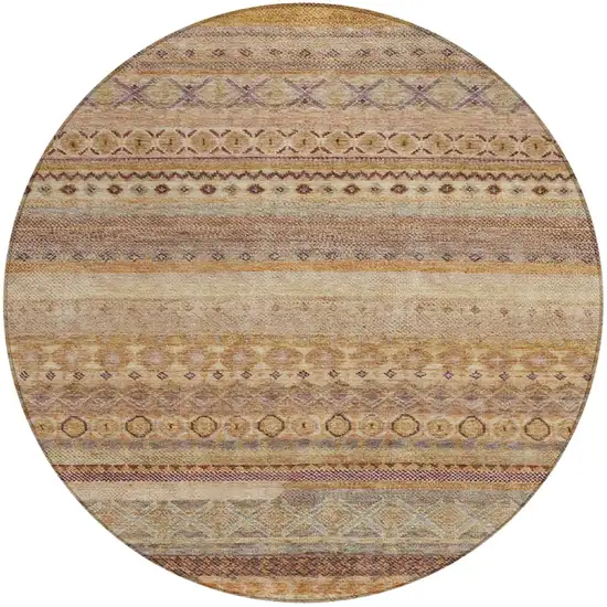 8' Orange And Copper Round Striped Washable Indoor Outdoor Area Rug Photo 2