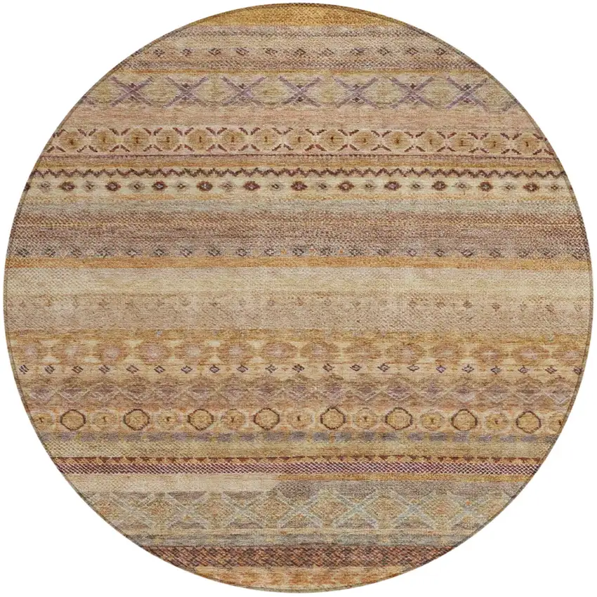 8' Orange And Copper Round Striped Washable Indoor Outdoor Area Rug Photo 2