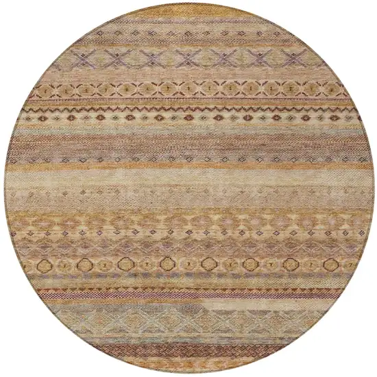 8' Orange And Copper Round Striped Washable Indoor Outdoor Area Rug Photo 4