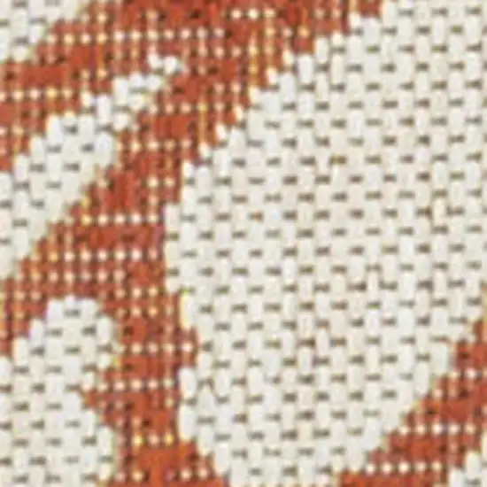 8' Orange And Cream Floral Indoor Outdoor Runner Rug Photo 2