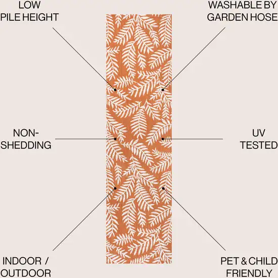 10' Orange And Cream Floral Indoor Outdoor Runner Rug Photo 8