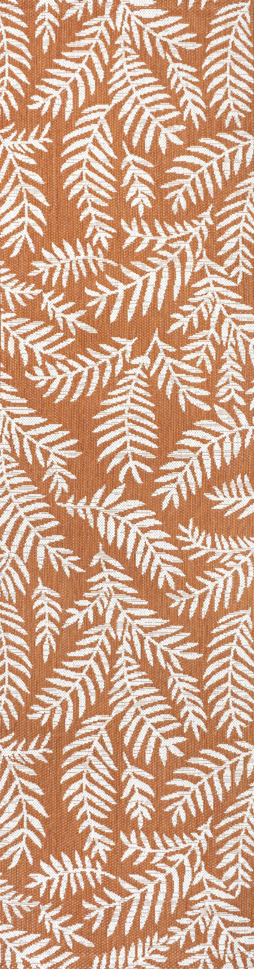 10' Orange And Cream Floral Indoor Outdoor Runner Rug Photo 1