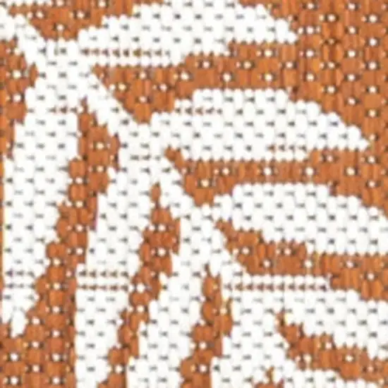 10' Orange And Cream Floral Indoor Outdoor Runner Rug Photo 3