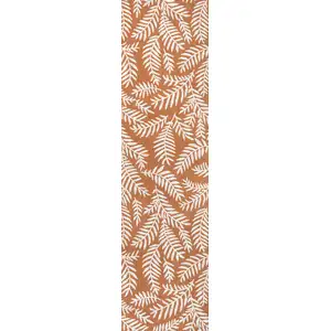Photo of 8' Orange And Cream Floral Indoor Outdoor Runner Rug