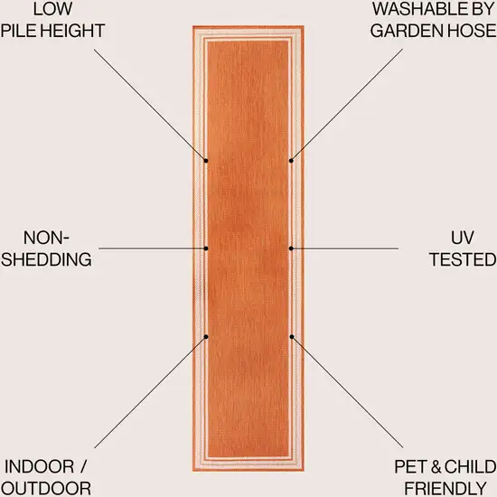 8' Orange And Cream Indoor Outdoor Runner Rug Photo 5