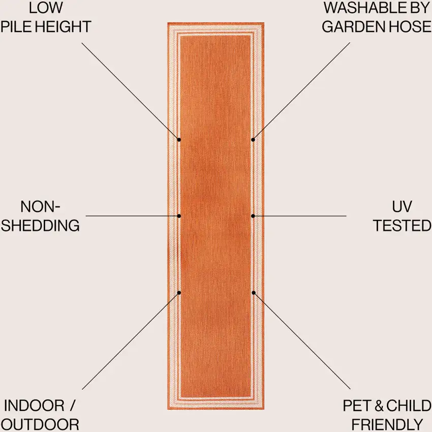8' Orange And Cream Indoor Outdoor Runner Rug Photo 5