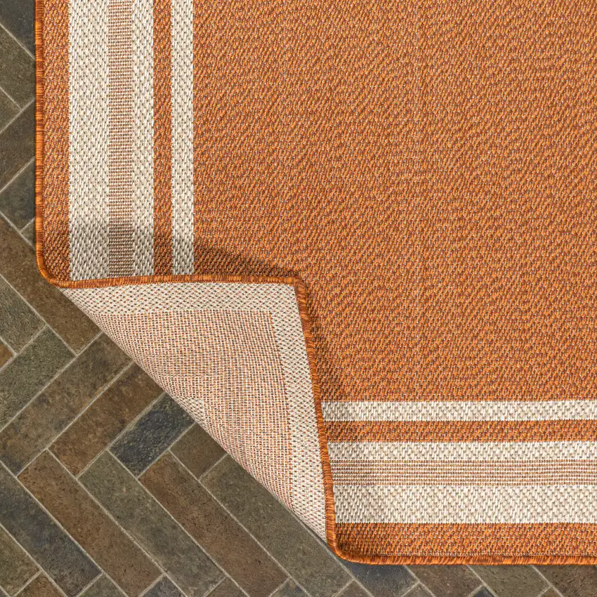 8' Orange And Cream Indoor Outdoor Runner Rug Photo 6