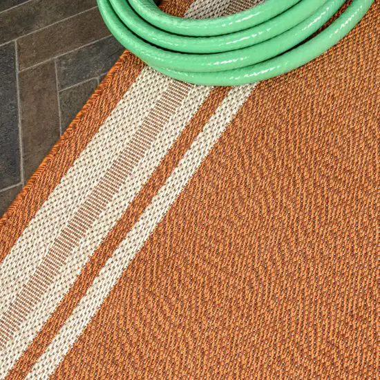 8' Orange And Cream Indoor Outdoor Runner Rug Photo 8