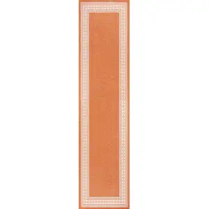 Photo of 8' Orange And Cream Indoor Outdoor Runner Rug