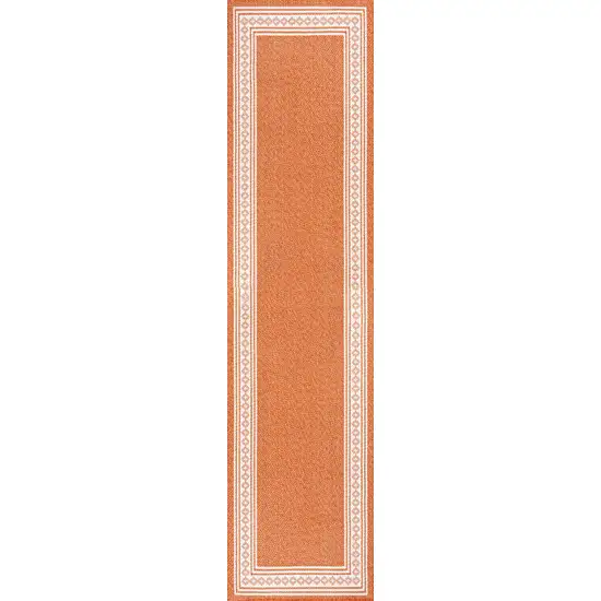 8' Orange And Cream Indoor Outdoor Runner Rug Photo 1