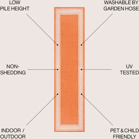 8' Orange And Cream Indoor Outdoor Runner Rug Photo 8