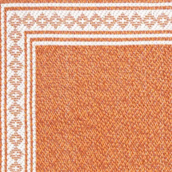 8' Orange And Cream Indoor Outdoor Runner Rug Photo 2