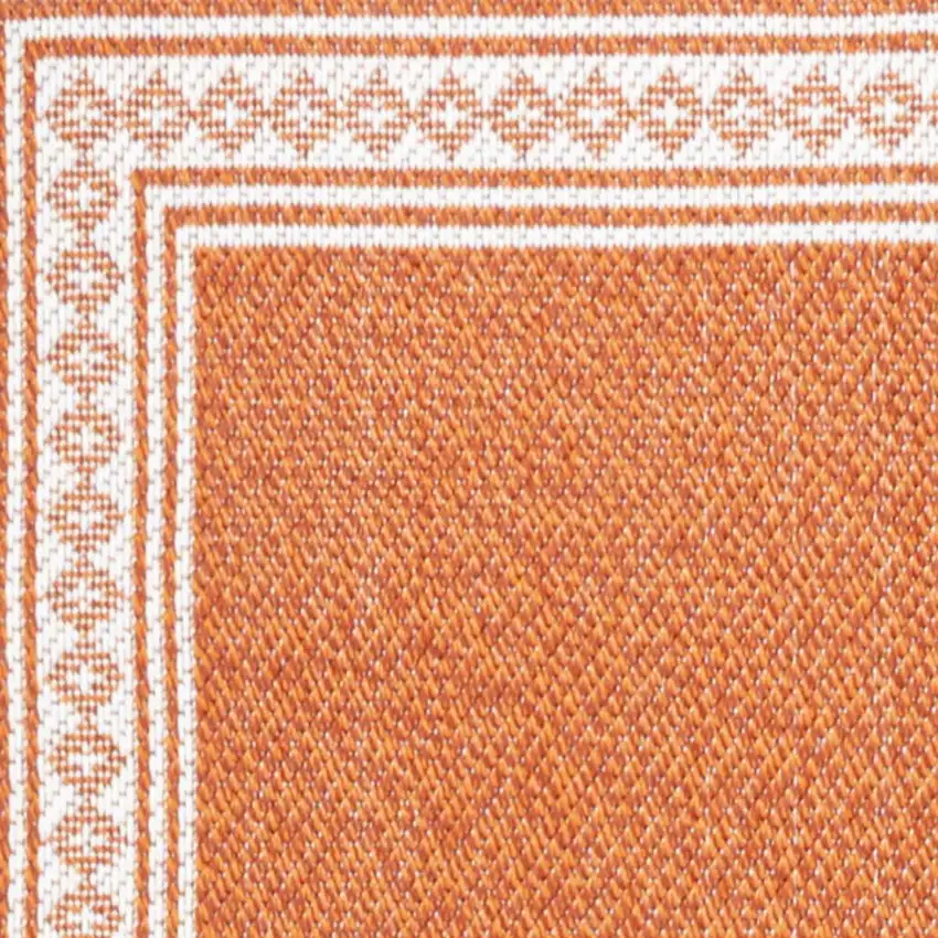 8' Orange And Cream Indoor Outdoor Runner Rug Photo 2