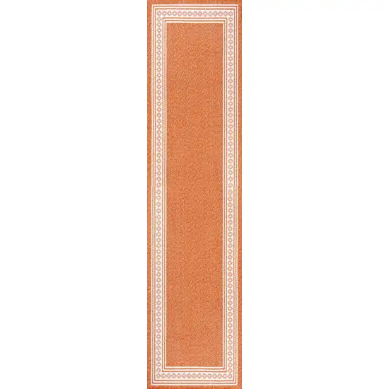 8' Orange And Cream Indoor Outdoor Runner Rug Photo 3