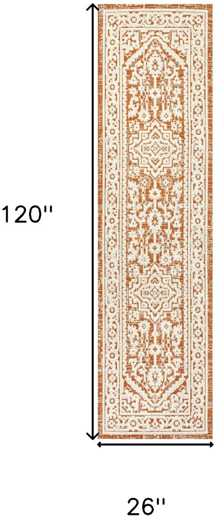 10' Orange And Cream Medallion Indoor Outdoor Runner Rug Photo 7