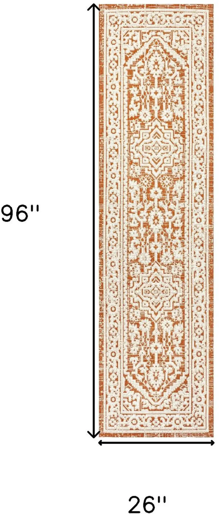 8' Orange And Cream Medallion Indoor Outdoor Runner Rug Photo 6