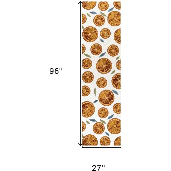 8' Orange And Cream Polka Dot Indoor Outdoor Runner Rug Photo 3