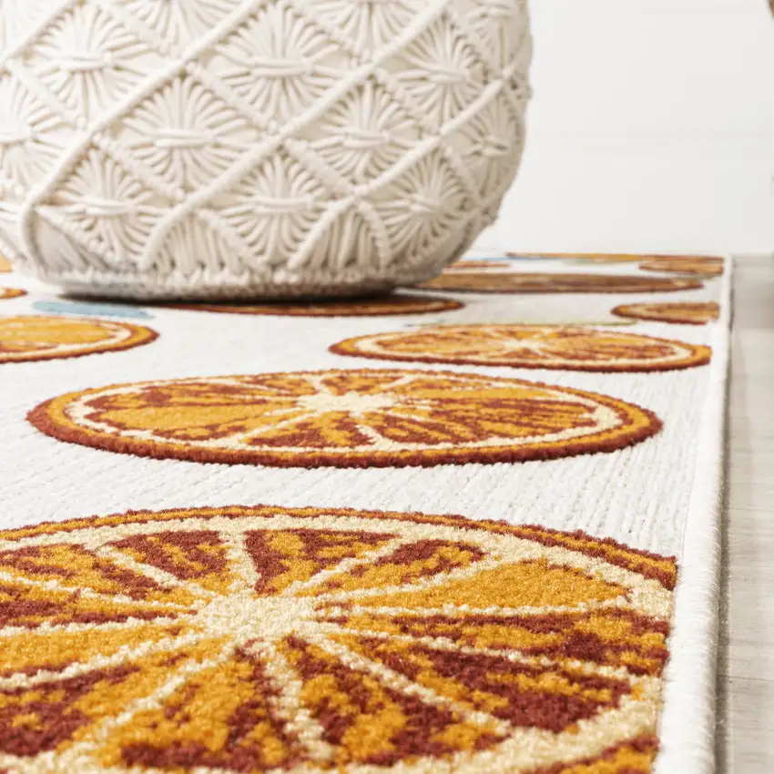 8' Orange And Cream Polka Dot Indoor Outdoor Runner Rug Photo 6