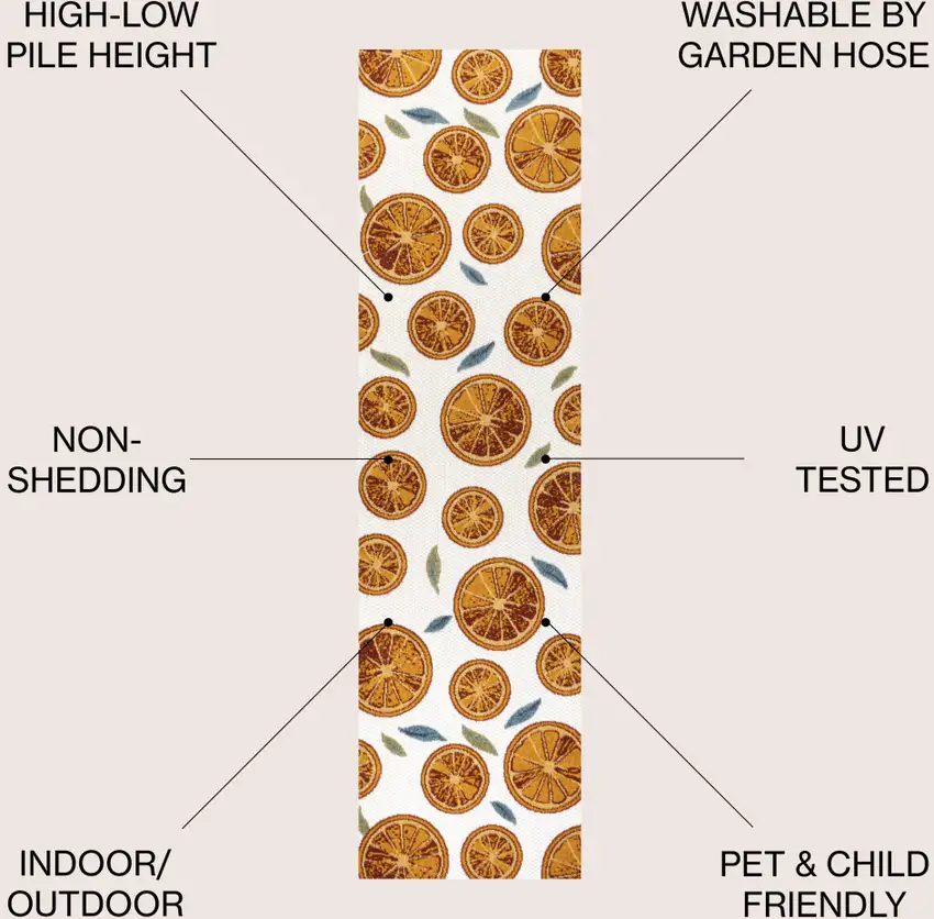 8' Orange And Cream Polka Dot Indoor Outdoor Runner Rug Photo 9