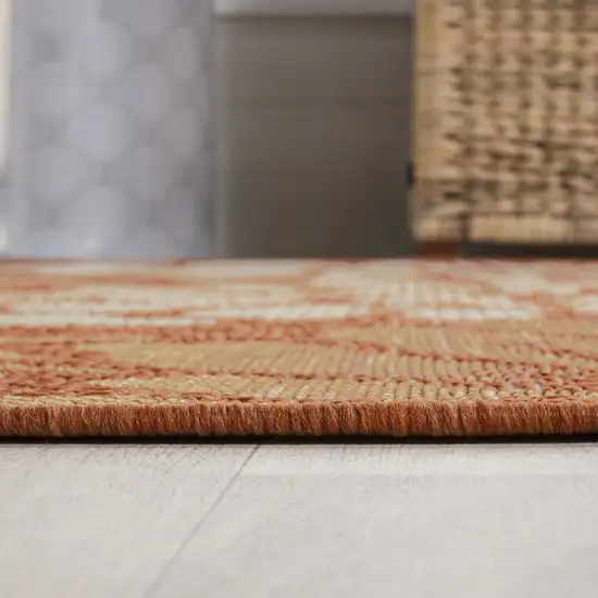 5' Orange And Cream Round Floral Indoor Outdoor Area Rug Photo 7