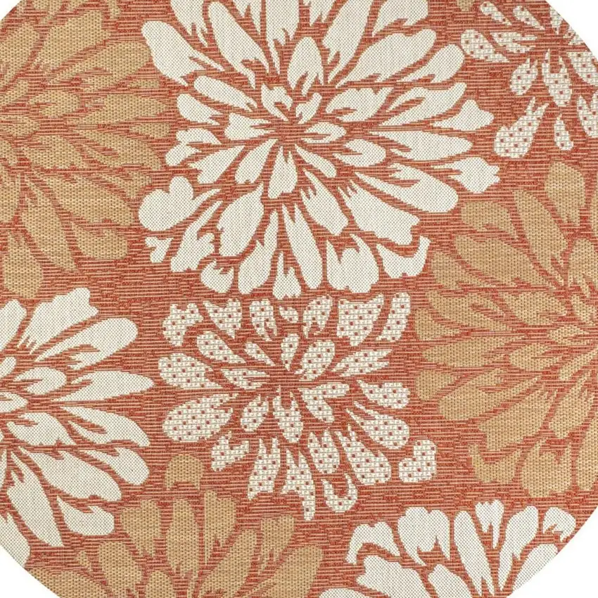 5' Orange And Cream Round Floral Indoor Outdoor Area Rug Photo 2