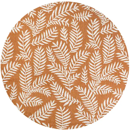 5' Orange And Cream Round Floral Indoor Outdoor Area Rug Photo 1