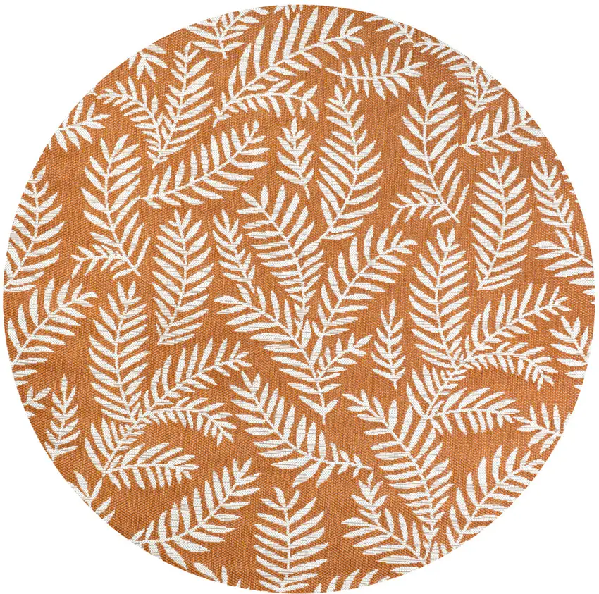 5' Orange And Cream Round Floral Indoor Outdoor Area Rug Photo 1