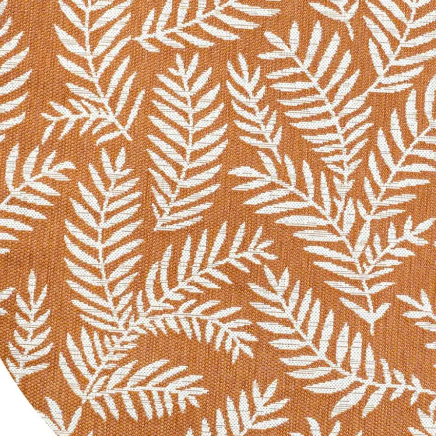 5' Orange And Cream Round Floral Indoor Outdoor Area Rug Photo 2