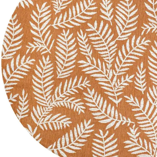 5' Orange And Cream Round Floral Indoor Outdoor Area Rug Photo 3