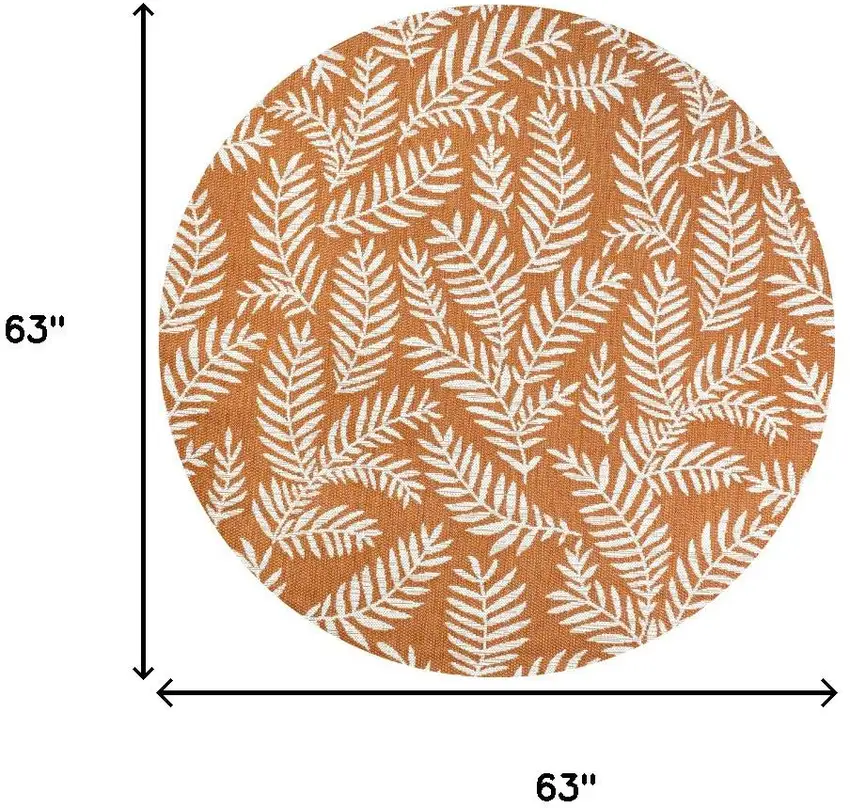 5' Orange And Cream Round Floral Indoor Outdoor Area Rug Photo 9