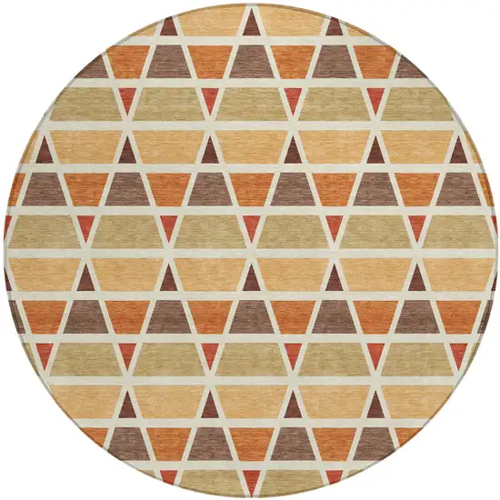8' Orange And Cream Round Geometric Washable Indoor Outdoor Area Rug Photo 2