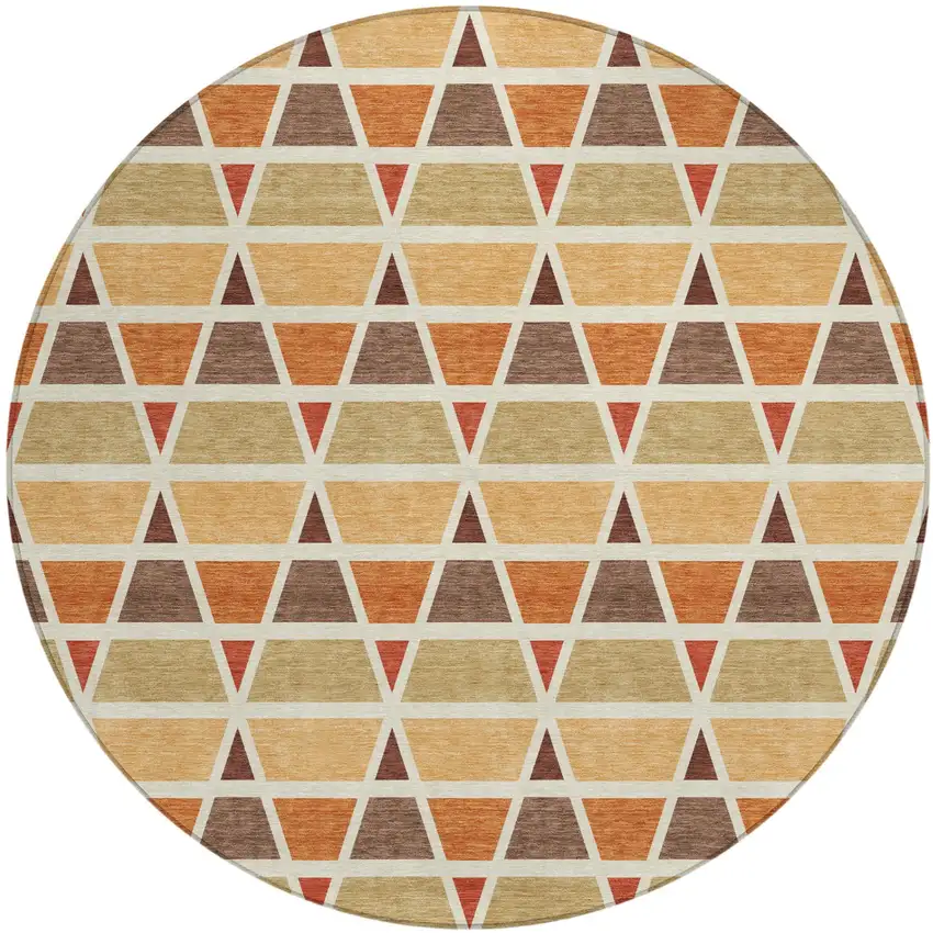 8' Orange And Cream Round Geometric Washable Indoor Outdoor Area Rug Photo 2