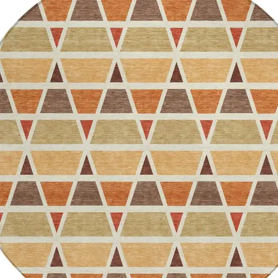 8' Orange And Cream Round Geometric Washable Indoor Outdoor Area Rug Photo 3